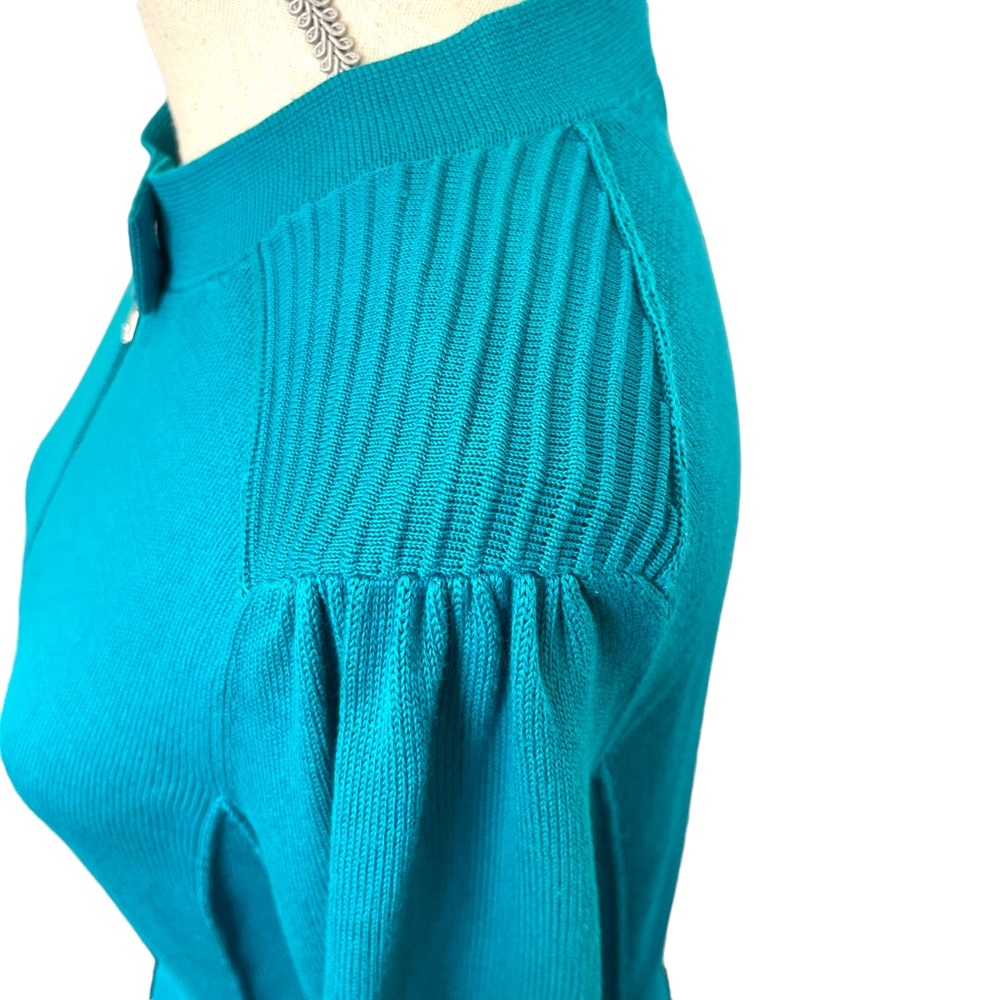 Nanette Lepore Teal Green Cotton Fine Knit Zip Front Cardigan (M) - Picture 8 of 16